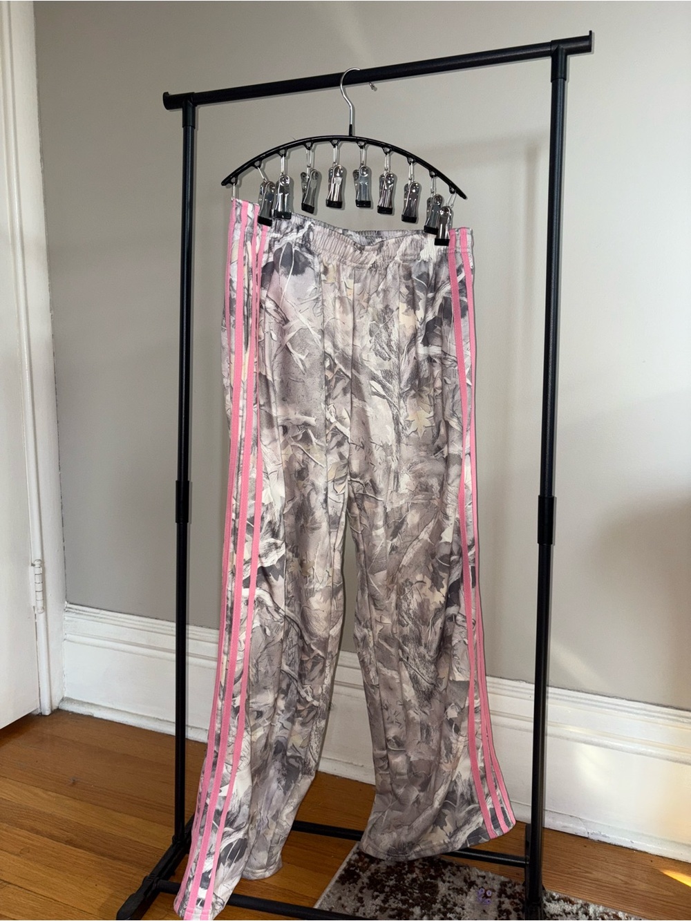 SHEIN Gray Camo Track Pants with Pink Side Stripes